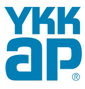 A green background with blue letters that say ykk ap.